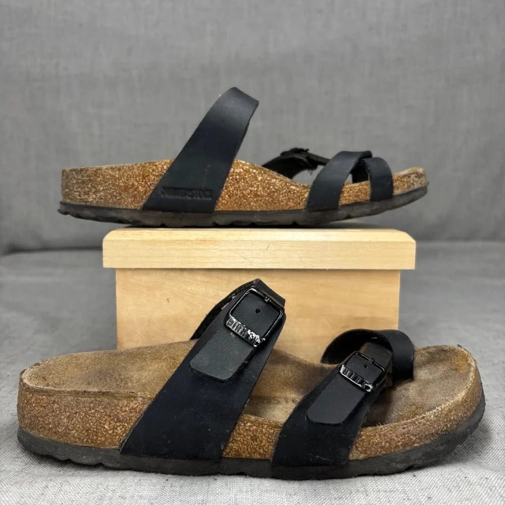Birkenstock Mayari Sandals Black Birko-Flor Toe Loop Slip On Casual Kids EU 35